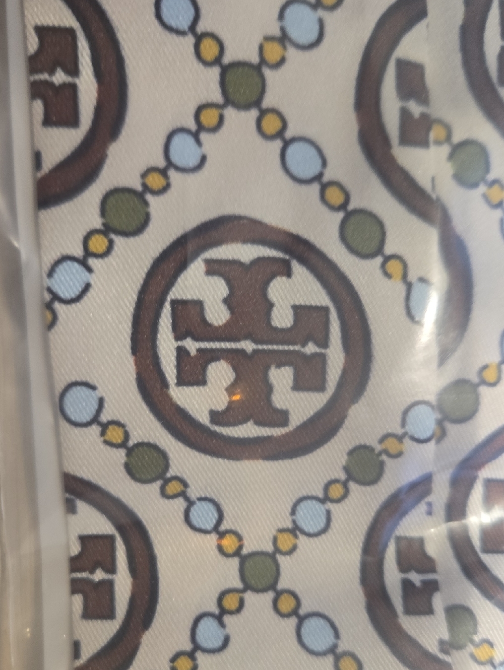 Brown Logo Print Scarf with Blue and Olive Chain Pattern